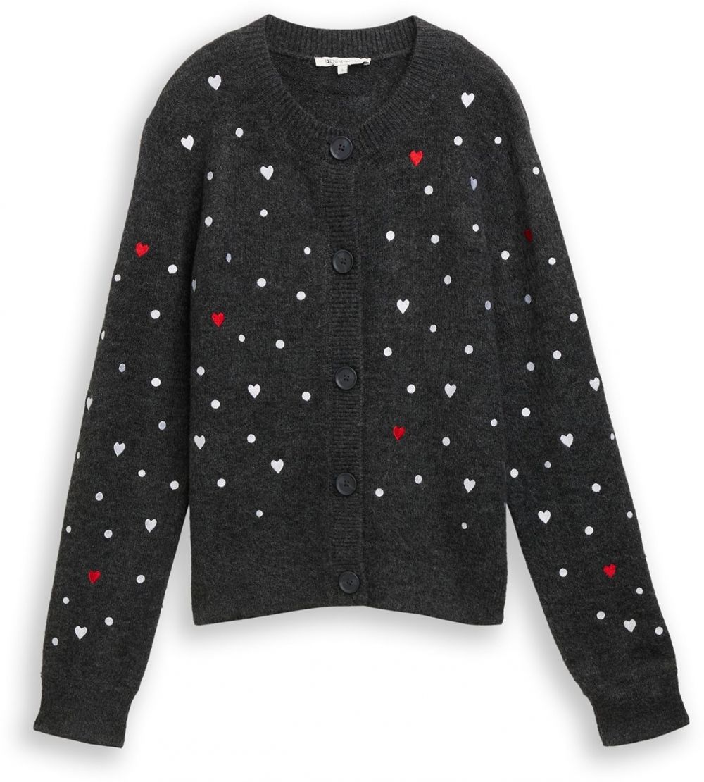 TOM TAILOR DENIM Kardigán  antracitová / červená / biela