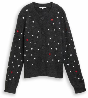 TOM TAILOR DENIM Kardigán  antracitová / červená / biela