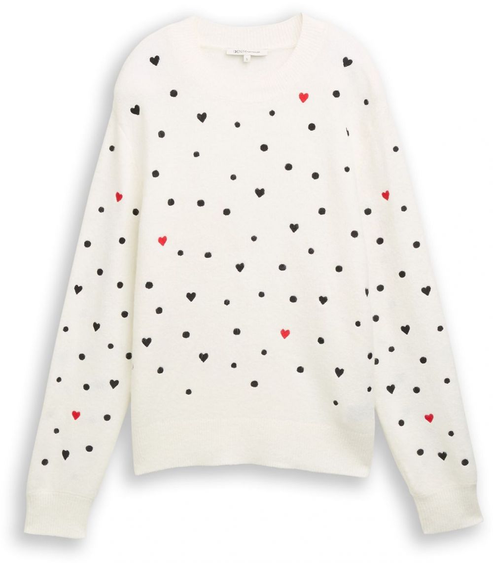 TOM TAILOR DENIM Sveter  červená / čierna / biela