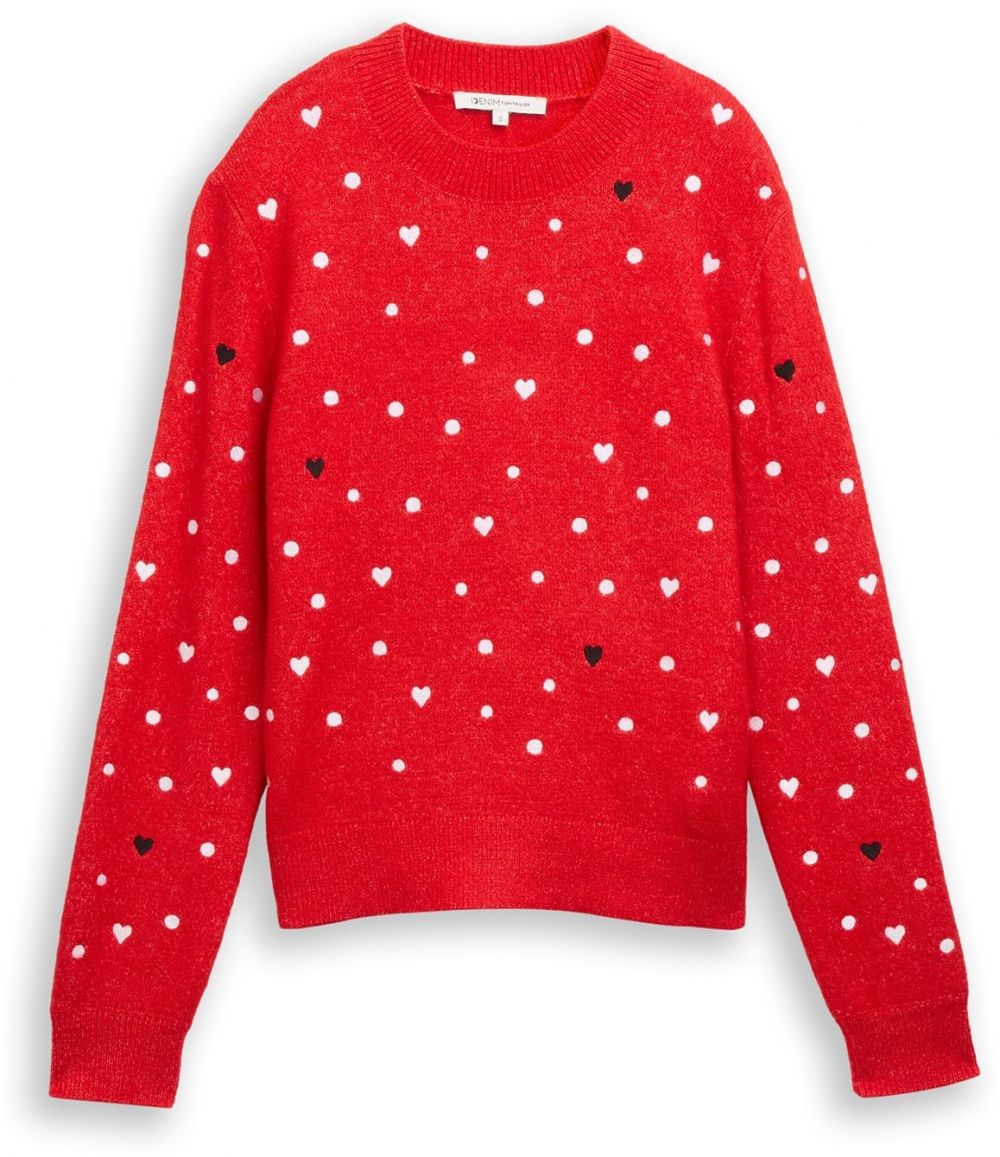 TOM TAILOR DENIM Sveter  červená / čierna / biela