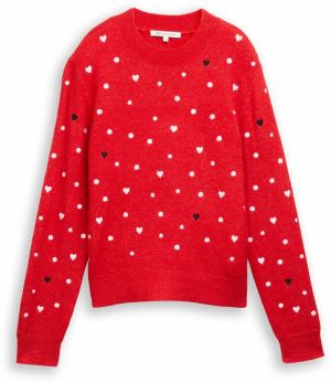 TOM TAILOR DENIM Sveter  červená / čierna / biela