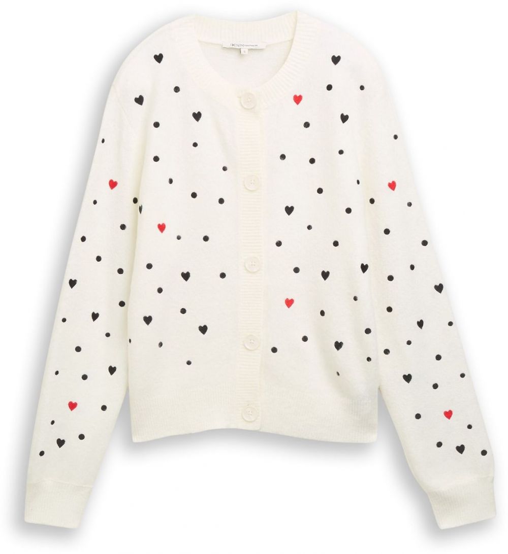 TOM TAILOR DENIM Kardigán  krvavo červená / čierna / biela ako vlna