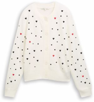 TOM TAILOR DENIM Kardigán  krvavo červená / čierna / biela ako vlna