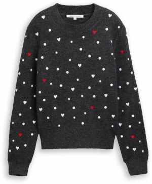 TOM TAILOR DENIM Sveter  tmavosivá / jasne červená / biela