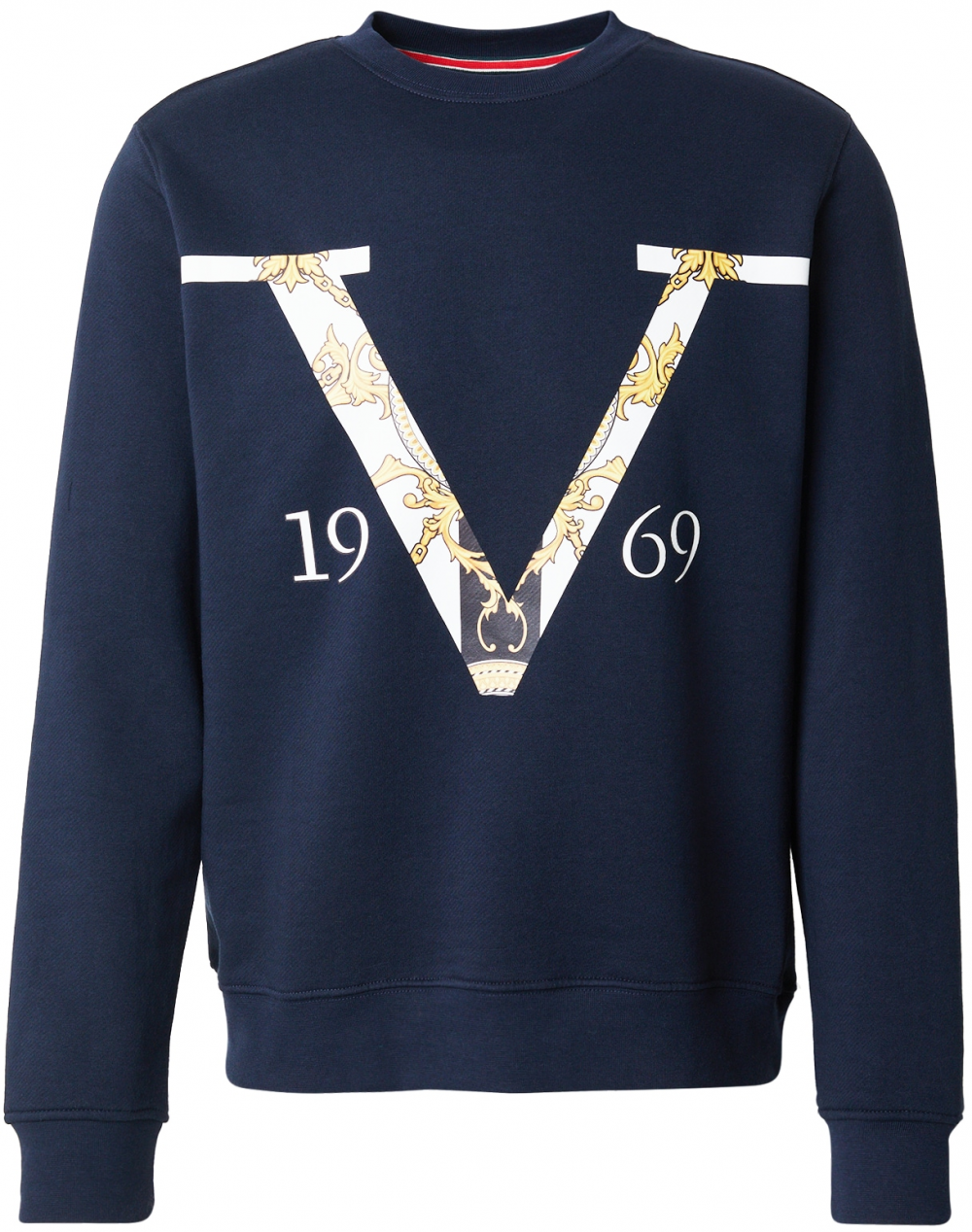 19V69 ITALIA Mikina 'Nico Old Baroque'  námornícka modrá / svetložltá / čierna / biela