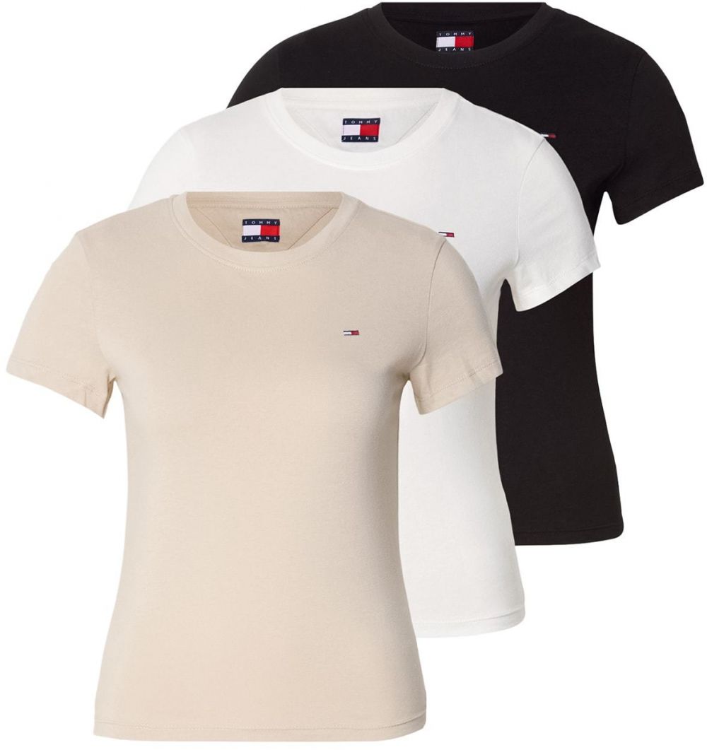Tommy Jeans Tričko  svetlobéžová / čierna / biela