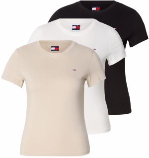 Tommy Jeans Tričko  svetlobéžová / čierna / biela