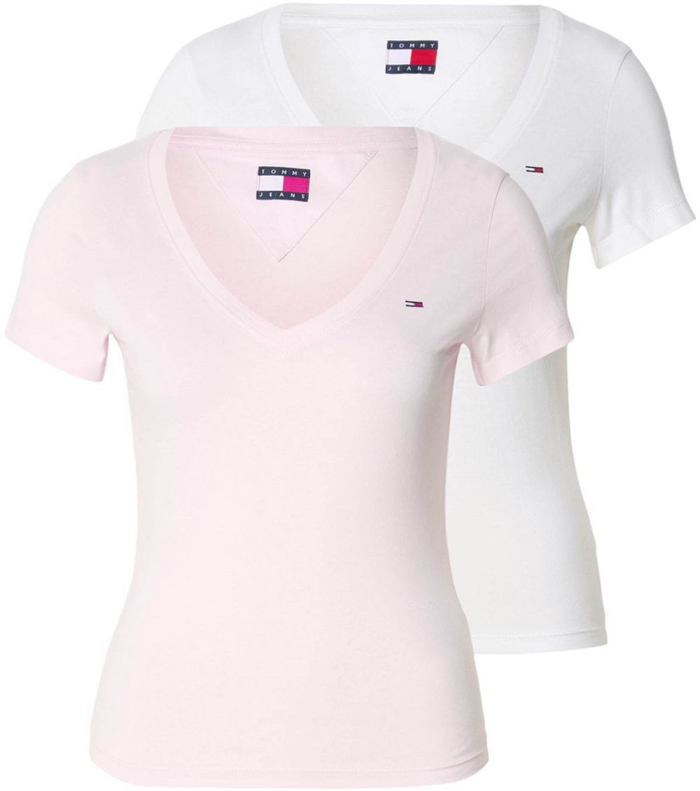 Tommy Jeans Tričko  ružová / biela
