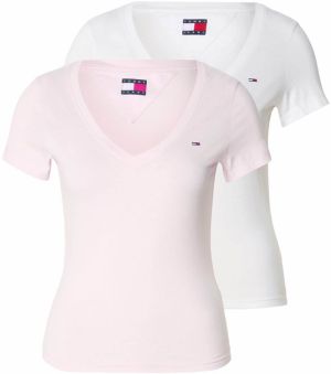 Tommy Jeans Tričko  ružová / biela