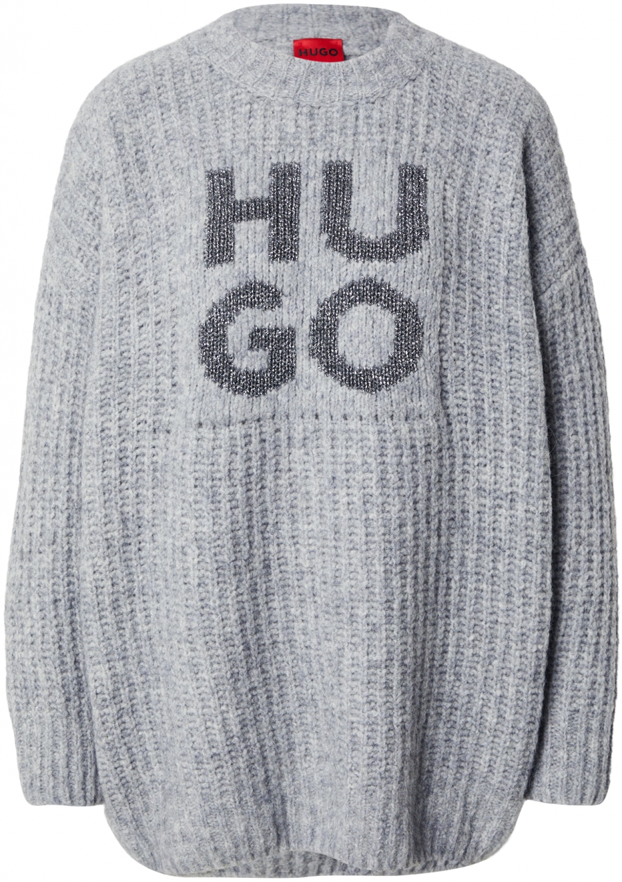 HUGO Sveter 'Sloguis'  sivá / čierna / strieborná