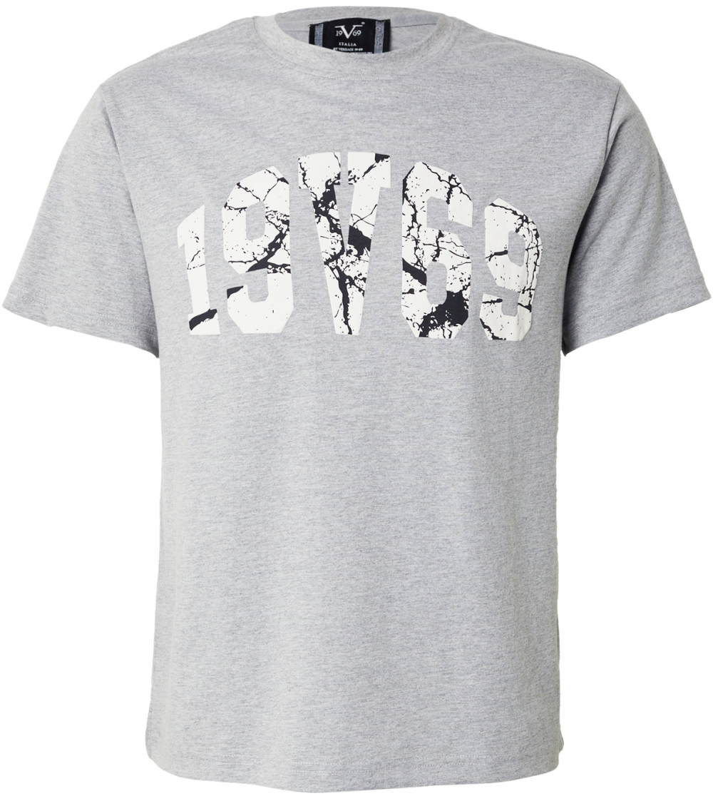 19V69 ITALIA Tričko 'Rafael'  sivá / čierna / biela