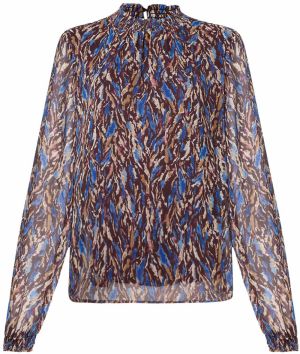 VILA Blúzka 'VIFALIA'  nebielená / kráľovská modrá / karamelová / tmavohnedá