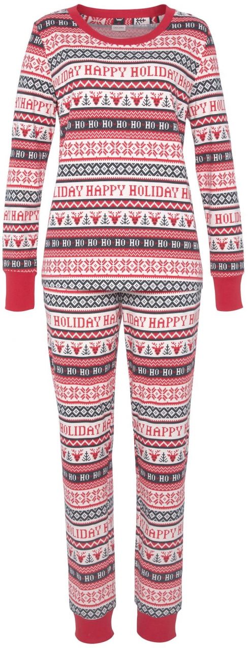 LASCANA Pyžamo  jasne červená / čierna / šedobiela