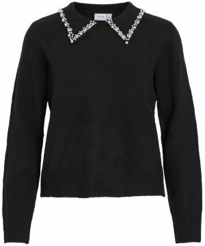 VILA Sveter  čierna / perlovo biela