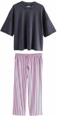 Next Pyžamo  tmavosivá / zelená / ružová