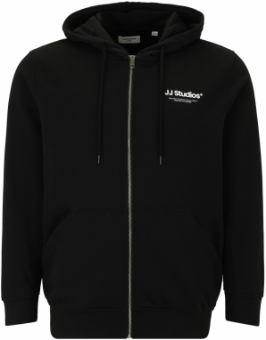 Jack & Jones Plus Tepláková bunda 'JJESOHO'  čierna / biela