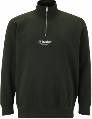 Jack & Jones Plus Mikina 'JJESOHO'  tmavozelená / biela