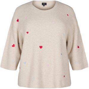 Zizzi Sveter 'MSUNNY HEART'  tmelová / svetlomodrá / svetloružová / červená