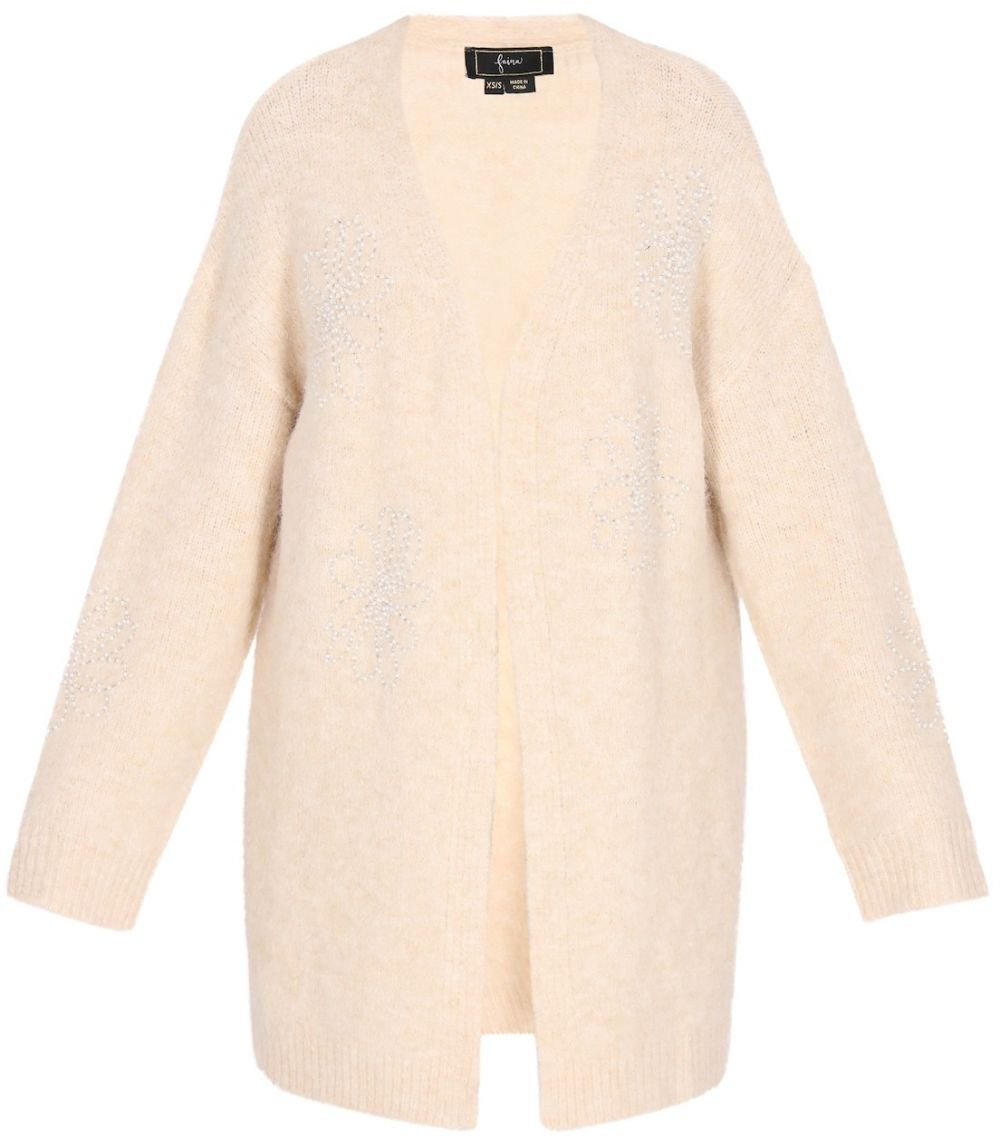 faina Pletený kabát  svetlobéžová / biela