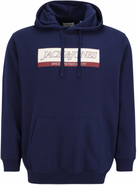 Jack & Jones Plus Mikina 'JORInwood'  tmavomodrá / hrdzavo červená / biela