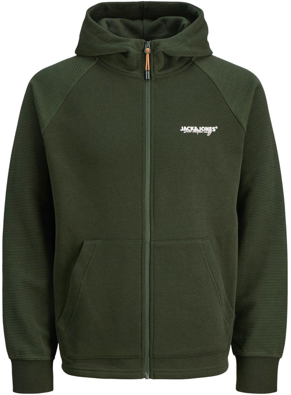JACK & JONES Tepláková bunda 'Thatcher'  tmavozelená / biela