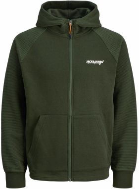 JACK & JONES Tepláková bunda 'Thatcher'  tmavozelená / biela