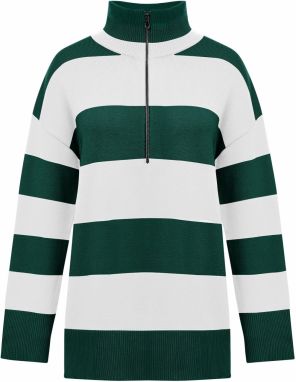 Imily Bela Sveter  tmavozelená / biela