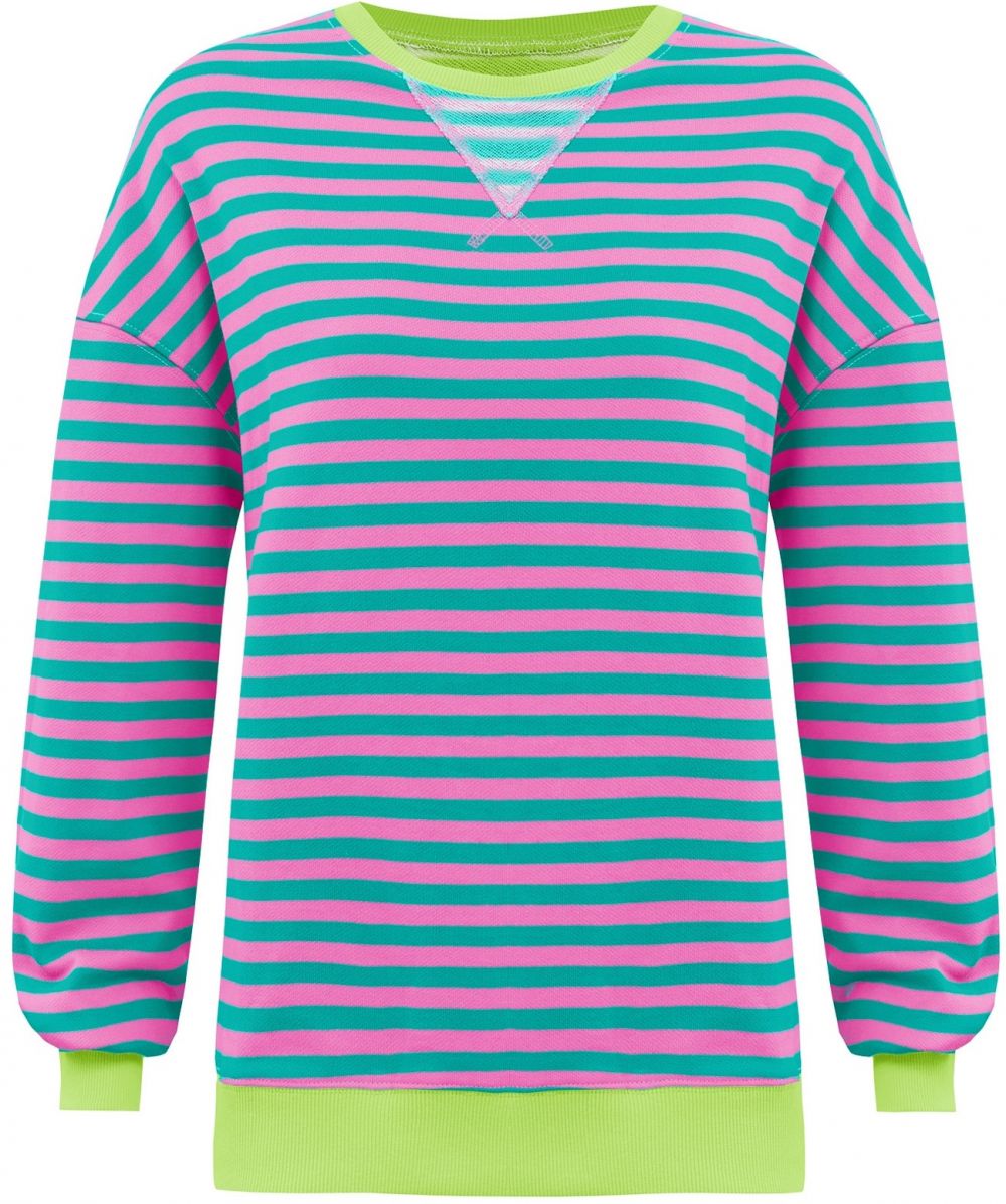 Imily Bela Mikina  neónovo zelená / tmavozelená / ružová