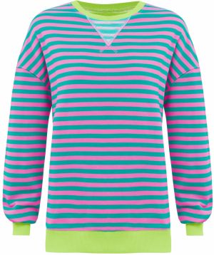 Imily Bela Mikina  neónovo zelená / tmavozelená / ružová