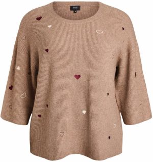 Zizzi Sveter 'Sunny Heart'  svetlohnedá / červená / biela