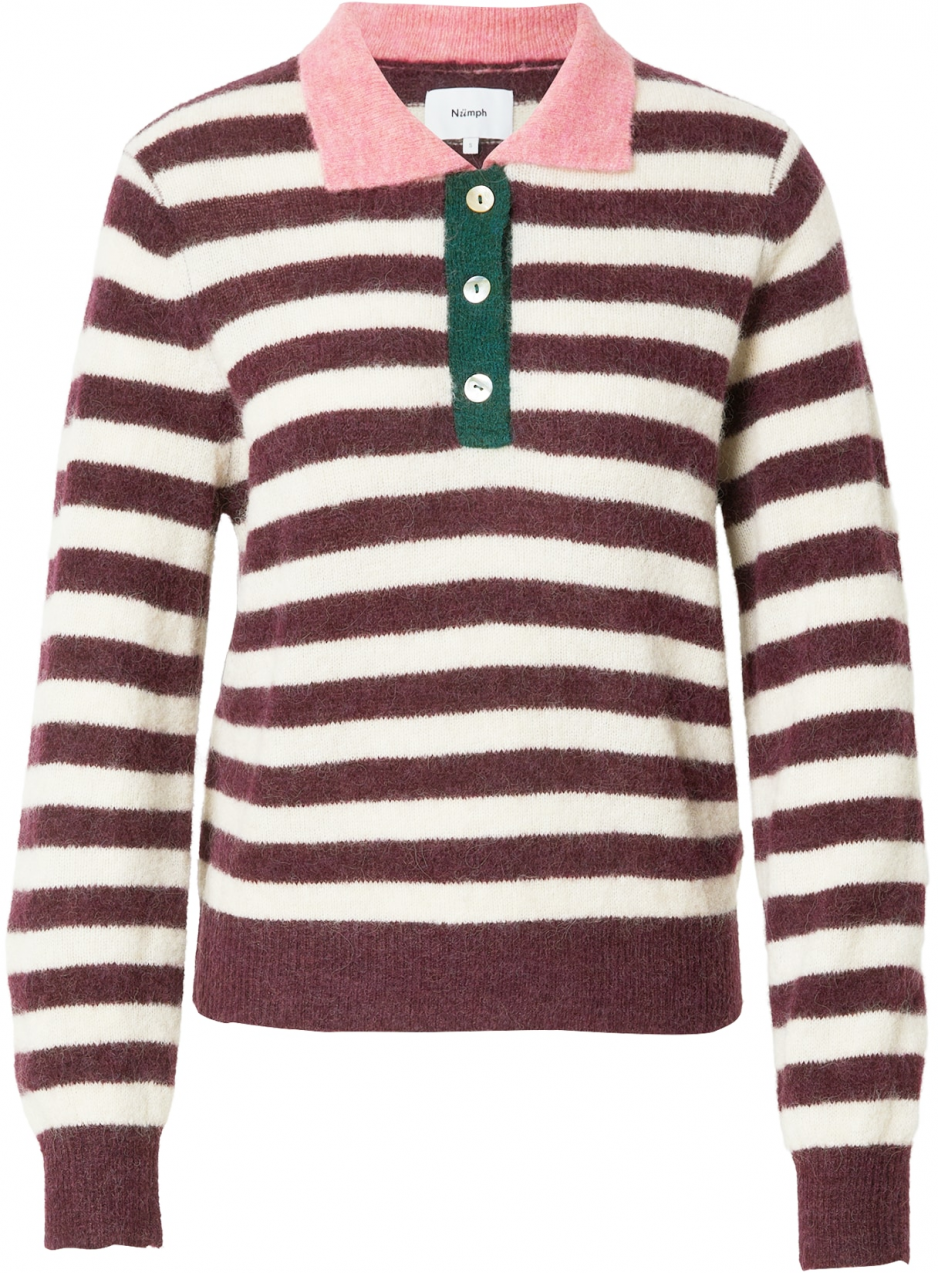 NÜMPH Sveter 'Ciara Riette'  smaragdová / svetloružová / vínovo červená / biela ako vlna