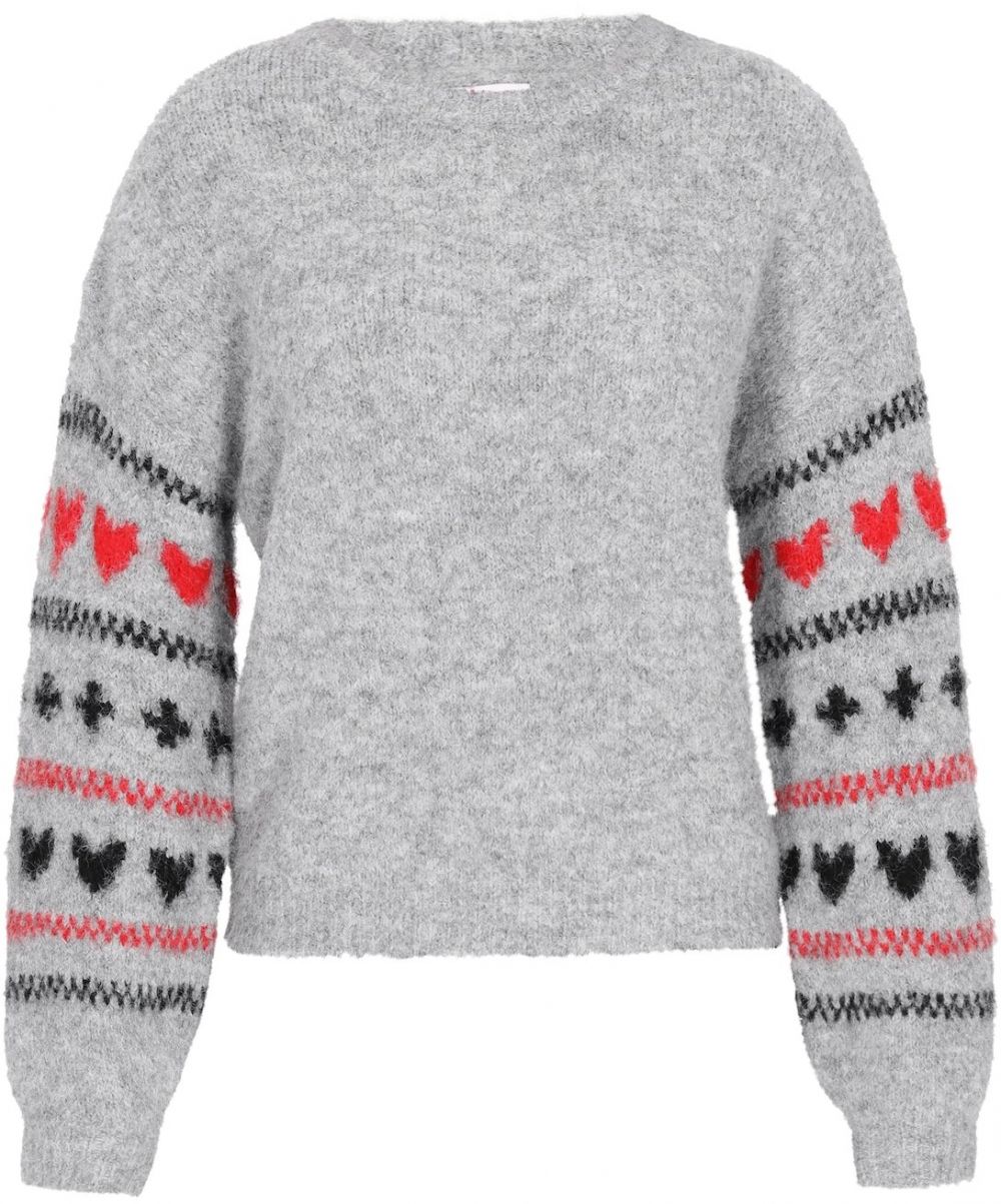 MYMO Sveter 'Young Fashion'  sivá / červená / čierna