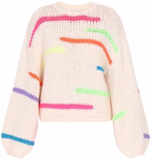 MYMO Sveter  svetložltá / svetlozelená / tmavooranžová / biela ako vlna