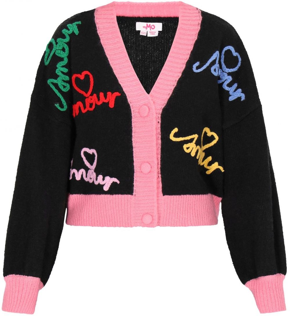 MYMO Oversize kardigán  nefritová / staroružová / červená / čierna