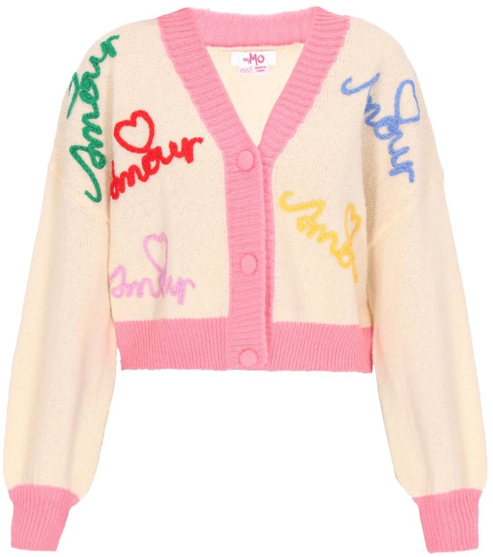 MYMO Oversize kardigán 'Young Fashion'  slonová kosť / modrá / svetloružová / červená