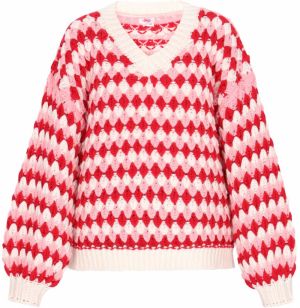 MYMO Sveter 'Young Fashion'  krémová / ružová / červená