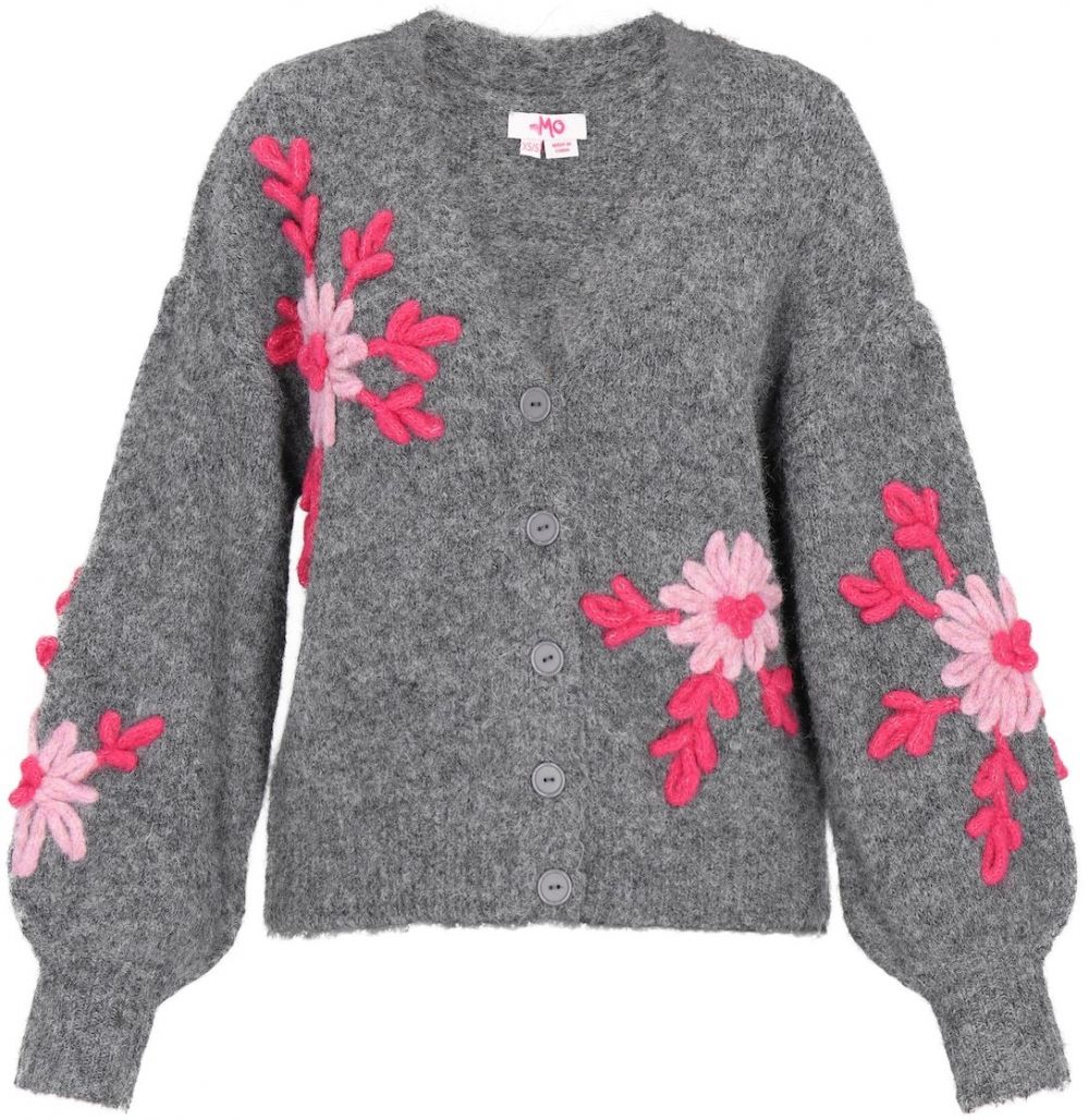 MYMO Oversize kardigán  sivý denim / ružová / ružová