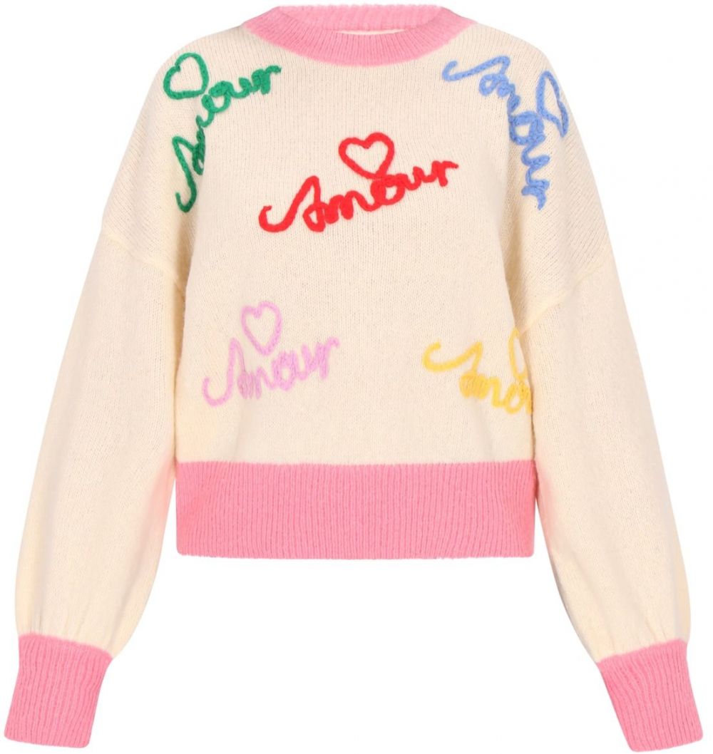 MYMO Oversize sveter 'Young Fashion'  nefritová / svetloružová / červená / biela ako vlna