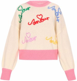 MYMO Oversize sveter 'Young Fashion'  nefritová / svetloružová / červená / biela ako vlna