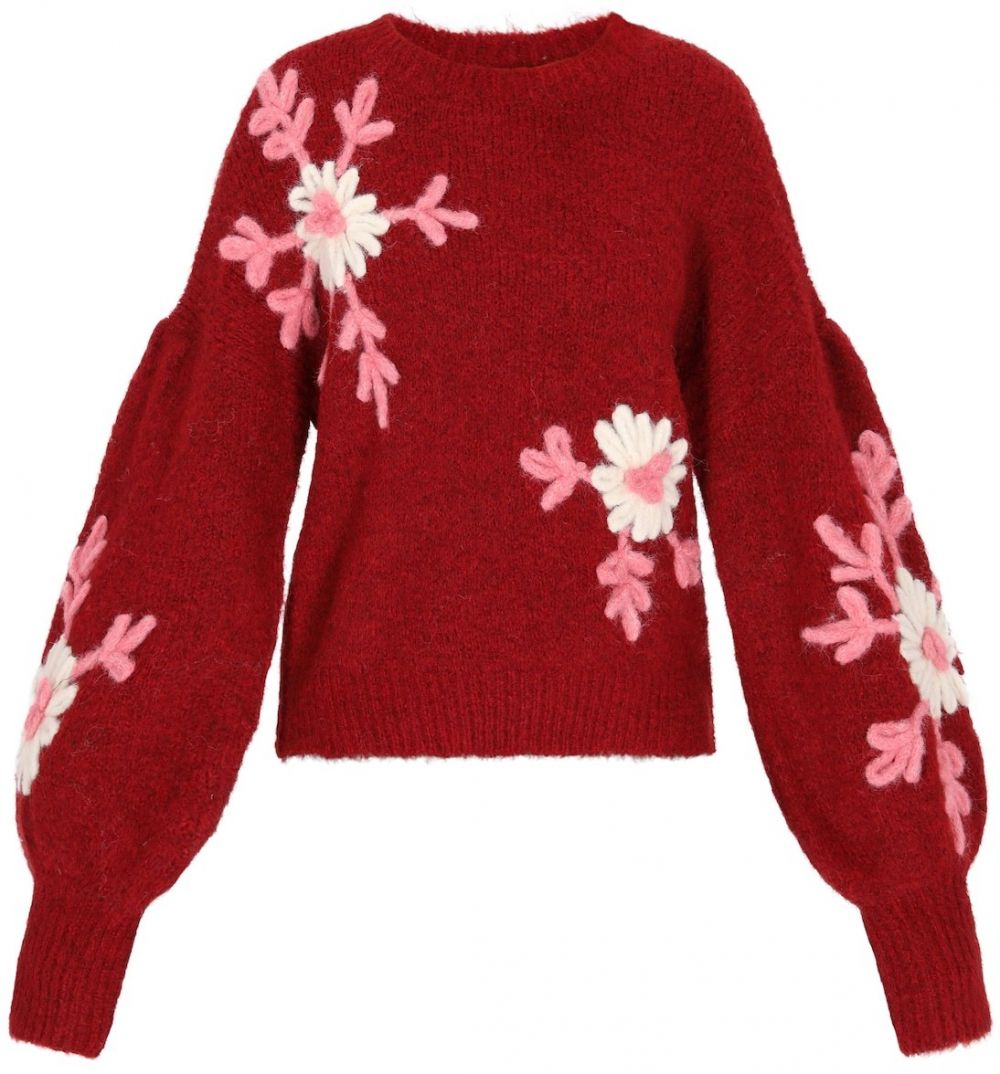 MYMO Oversize sveter  ružová / burgundská / prírodná biela