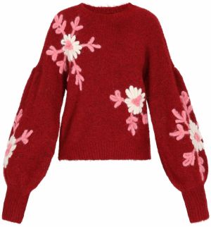 MYMO Oversize sveter  ružová / burgundská / prírodná biela