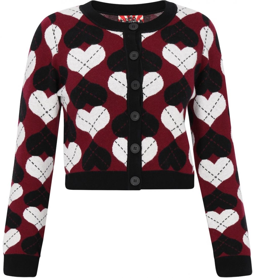 myMo ROCKS Kardigán  burgundská / čierna / šedobiela