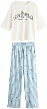 Next Pyžamo  svetlomodrá / svetlohnedá / farby bahna / prírodná biela