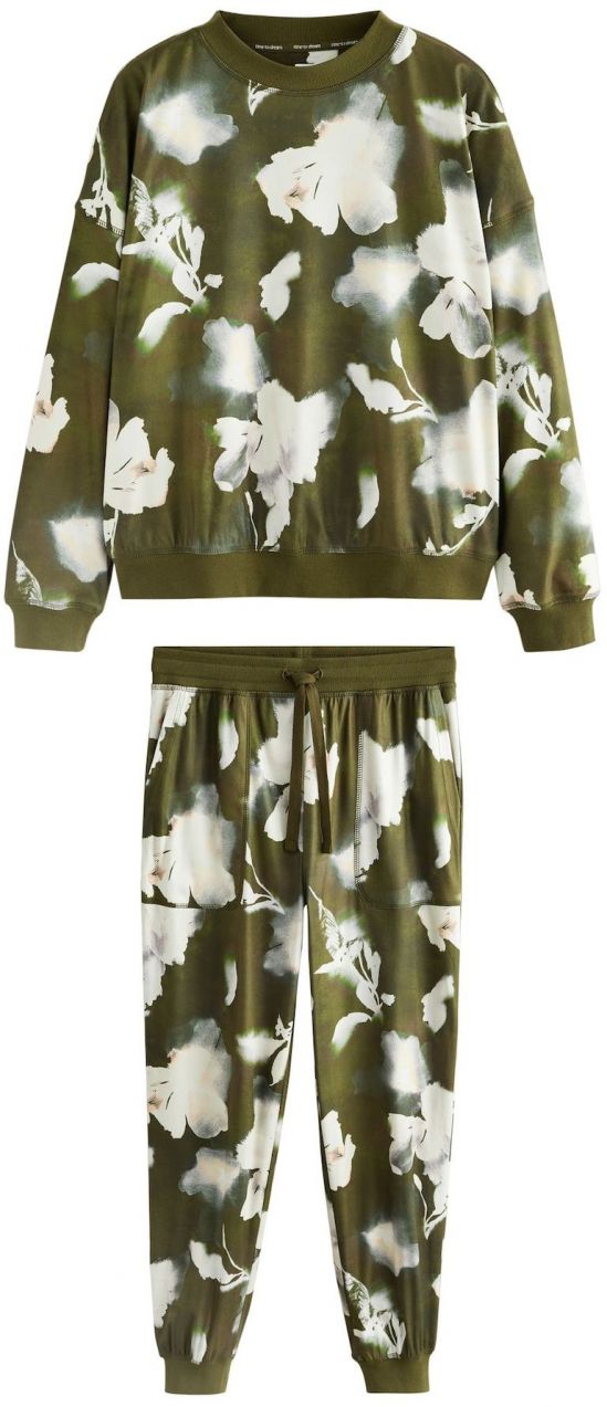 Next Pyžamo  olivová / tmavozelená / biela