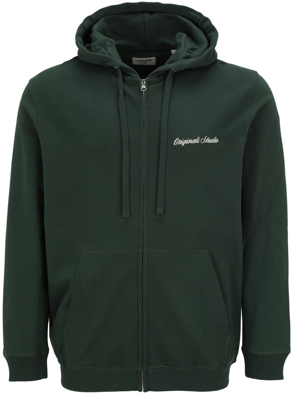 Jack & Jones Plus Tepláková bunda 'JORNORREBRO'  tmavozelená / biela