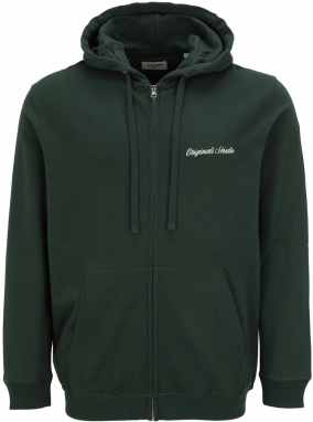 Jack & Jones Plus Tepláková bunda 'JORNORREBRO'  tmavozelená / biela