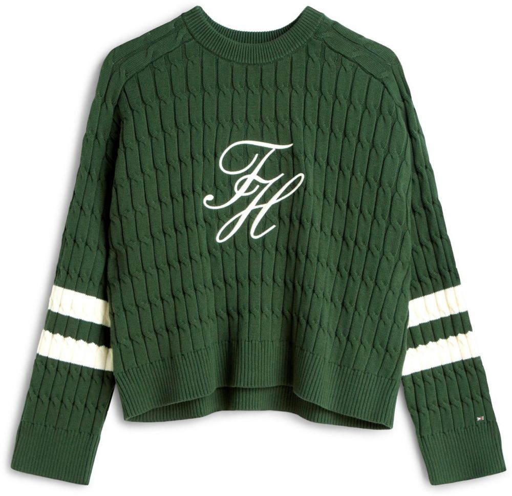 TOMMY HILFIGER Sveter  tmavozelená / prírodná biela