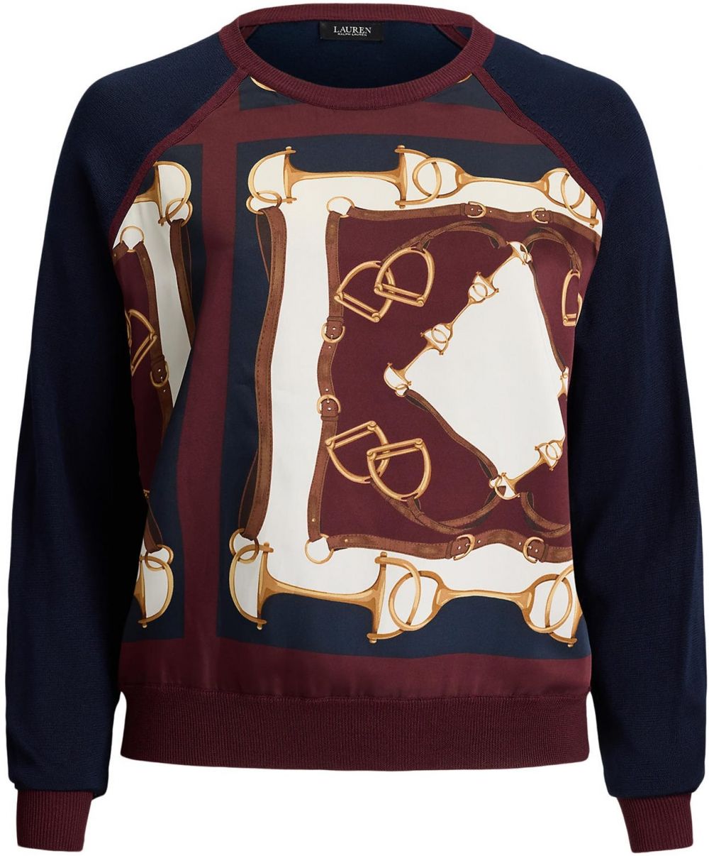 Lauren Ralph Lauren Plus Sveter 'STARIK'  námornícka modrá / zlatá žltá / burgundská / biela