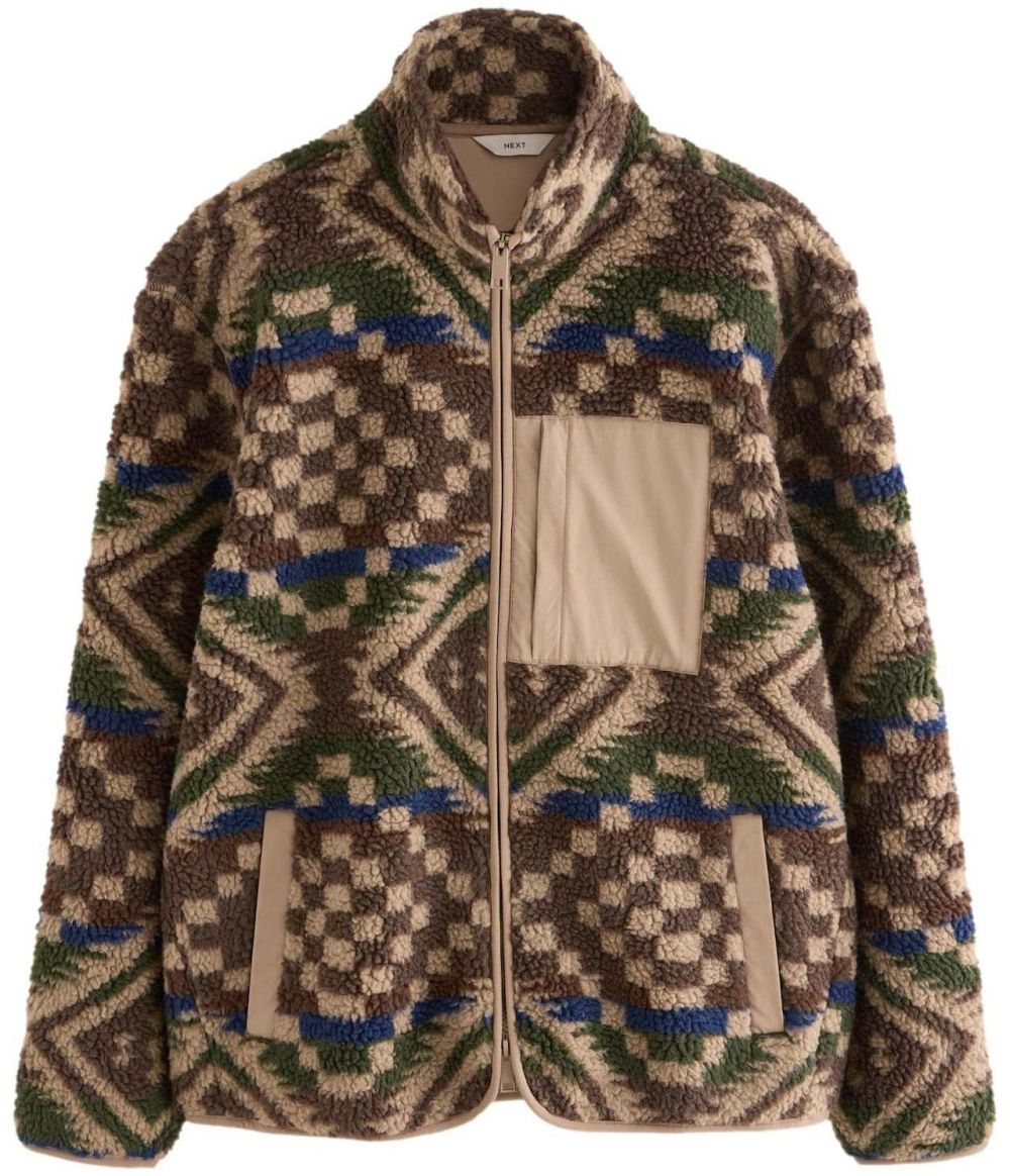 Next Flisová bunda  modrá / hnedá / svetlohnedá / zelená