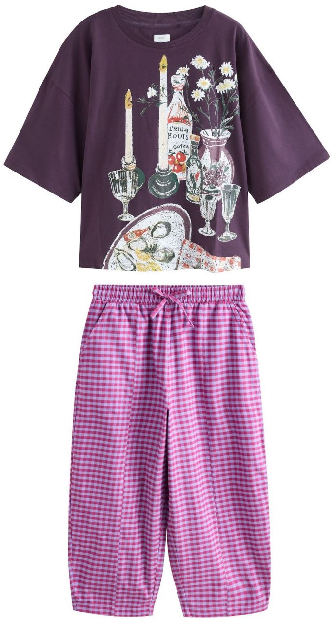 Next Pyžamo  baklažánová / levanduľová / farba lesného ovocia / šedobiela